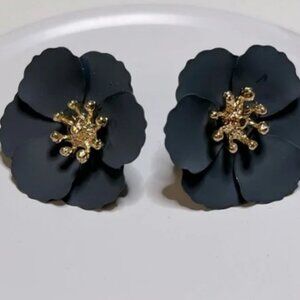 Black and Gold Floral Earrings